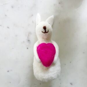 Bunny Felted with Heart in German Paper Mache Nestler Egg